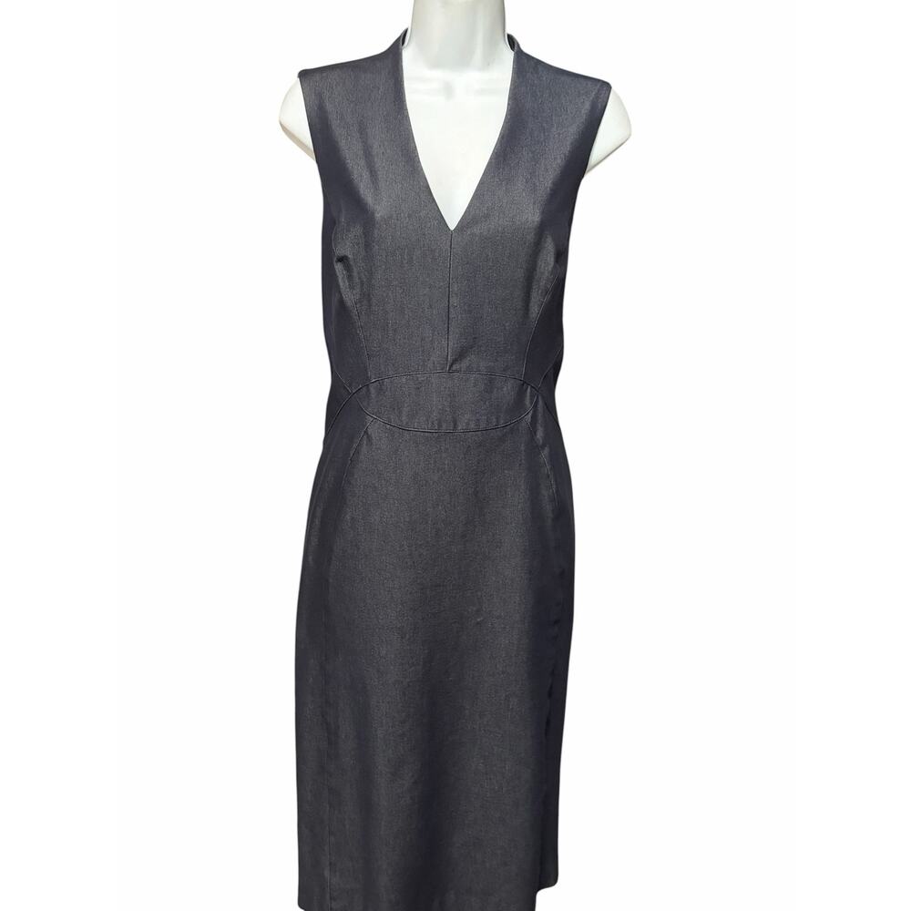 White House Black Market Gray Sheath Dress Sleeveless V-Neck Size 10 - Picture 2 of 8